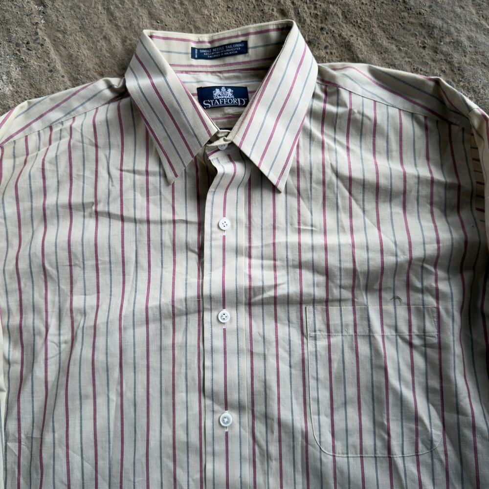 VINTAGE 90S STAFFORD BUTTON UP LONG SLEEVE SHIRT MENS X-LARGE STRIPED